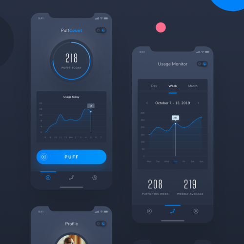 Puff Count - 3 Screen App Design for a good cause! Diseño de George Will