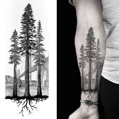 forearm redwood tree tattoos