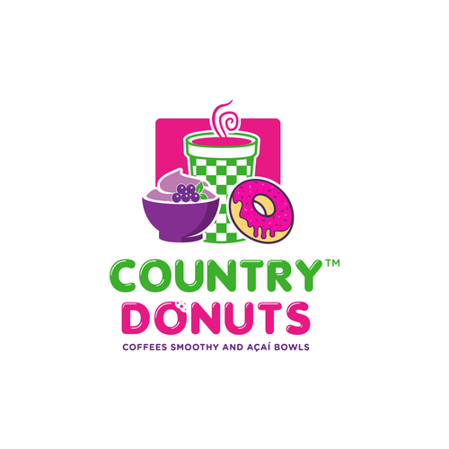 We need a modern exciting logo to encompasses our Name Country Donuts Coffee smoothy bowls Design réalisé par ropix