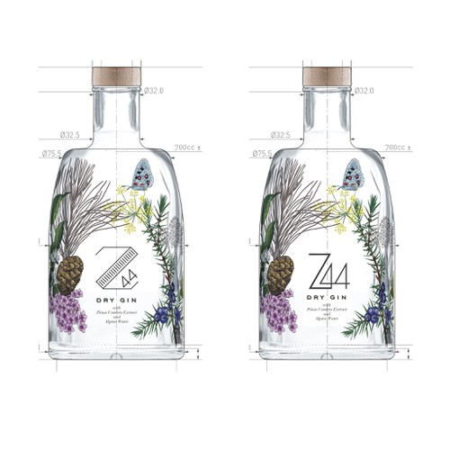 Gin Bottle & packaging design + merchandising Design by virunga
