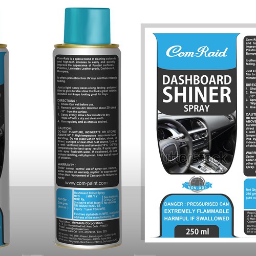 Product Label Design for AEROSOL CAN DASHBOARD SHINER SPRAY Design by DesignSBS