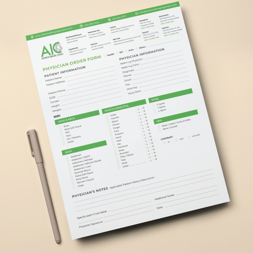 Advanced Imaging Centers Order Form and infographic Design by Bow'n'Pencil