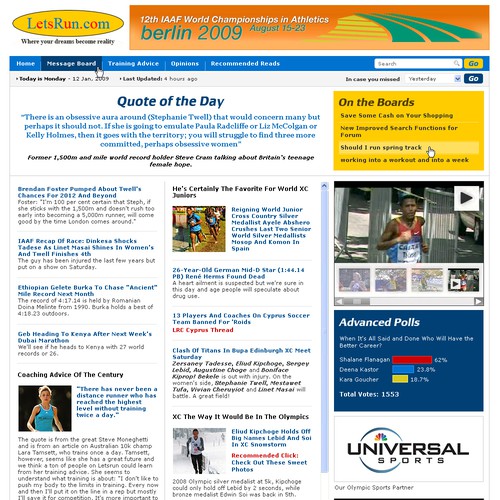 LetsRun.com Homepage Re-Design/Cleanup Diseño de crea8iveart