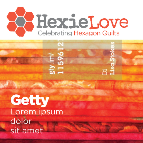 Create a hexagon inspired magazine logo for the quilt magazine, Hexie Love. Design by shimu