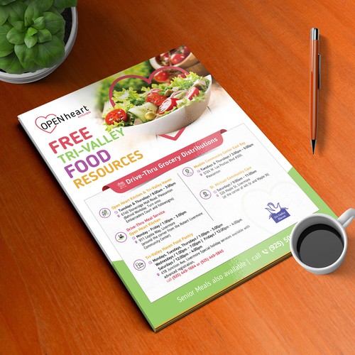 Flyer listing free food resources for the community Design by 123Graphics