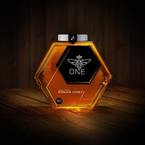 Design a minimalist upmarket Honey Jar Label for this Glass bottle Design by MINDBOMB