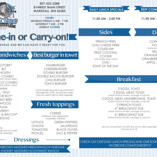 Sub & Burger Restaurant needs NEW DESIGN take out menu! Design by esse.