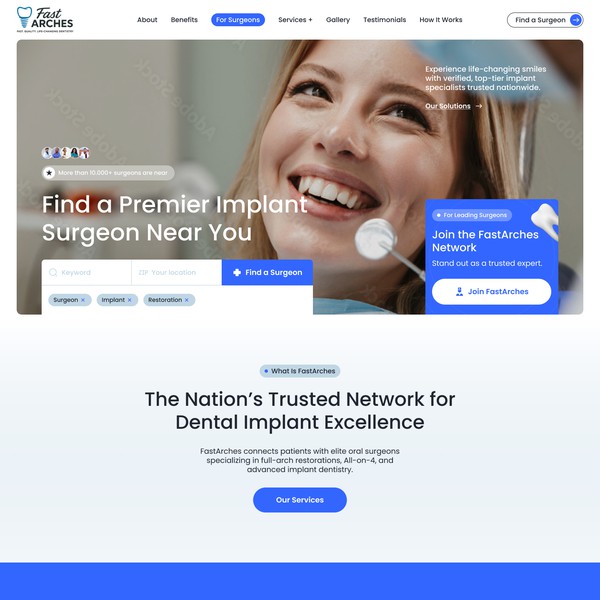 Design by sokolskiyDesign titled "A High-Conversion Platform for Full-Arch Dental Implant Surgeons"