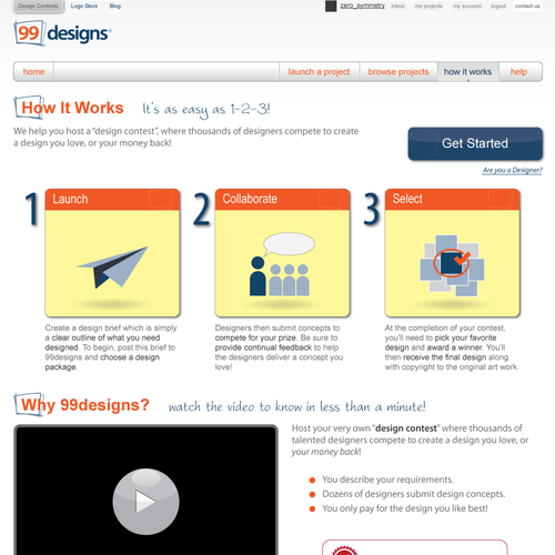Redesign the “How it works” page for 99designs Design by zero_symmetry