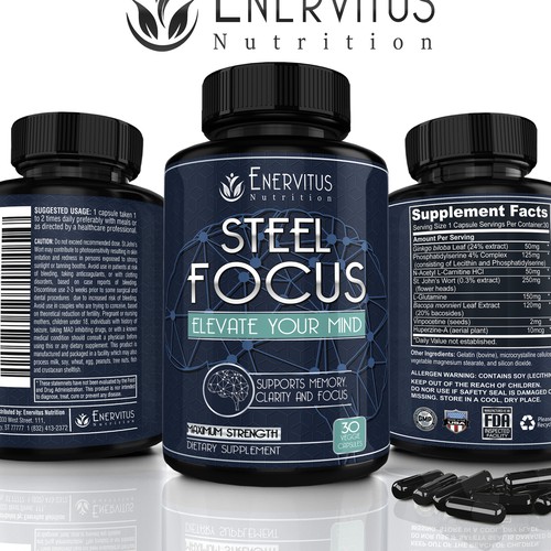 Design a  powerful modern label ( Brain Supplement)for a premium health supplement brand. Design by lantonx