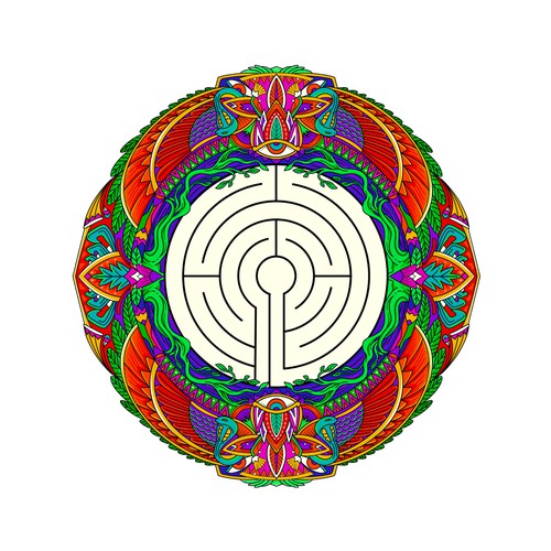 Sacred Labyrinth Psychedelic Tattoo Design by prim