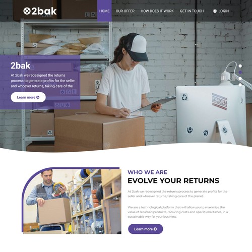 We need an awesome one page landing for our return management product / Diseño web 2bak Design by pb⚡️