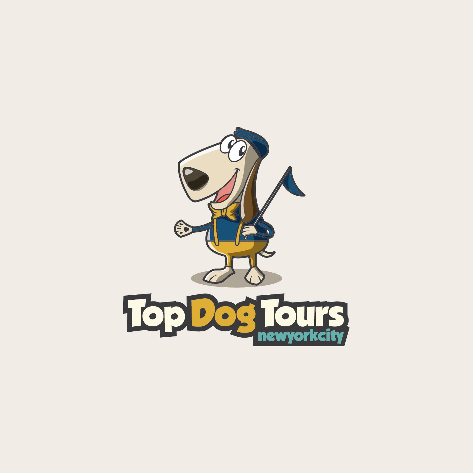 Cartoon dog characters logo with the title 'Top Dog Tours logo mascot'