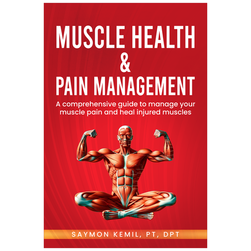 Book cover with a drawing images of the human anatomy combining muscles and bone structure. Design by Imttoo