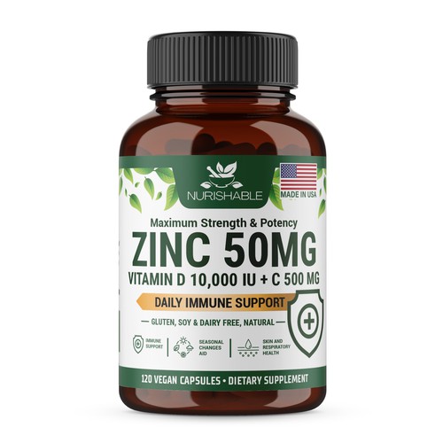 We need a "beautiful bottle label" for Zinc and Vitamin D3 supplement - Redesign Design by Fredrick Balois