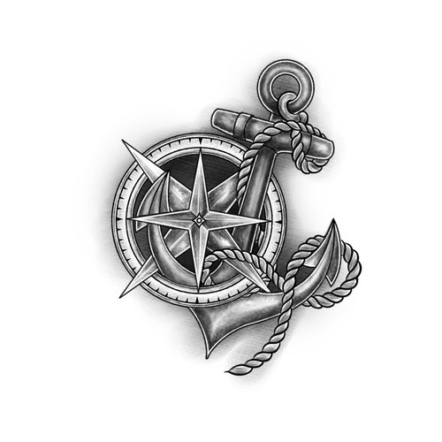 traditional anchor compass tattoo