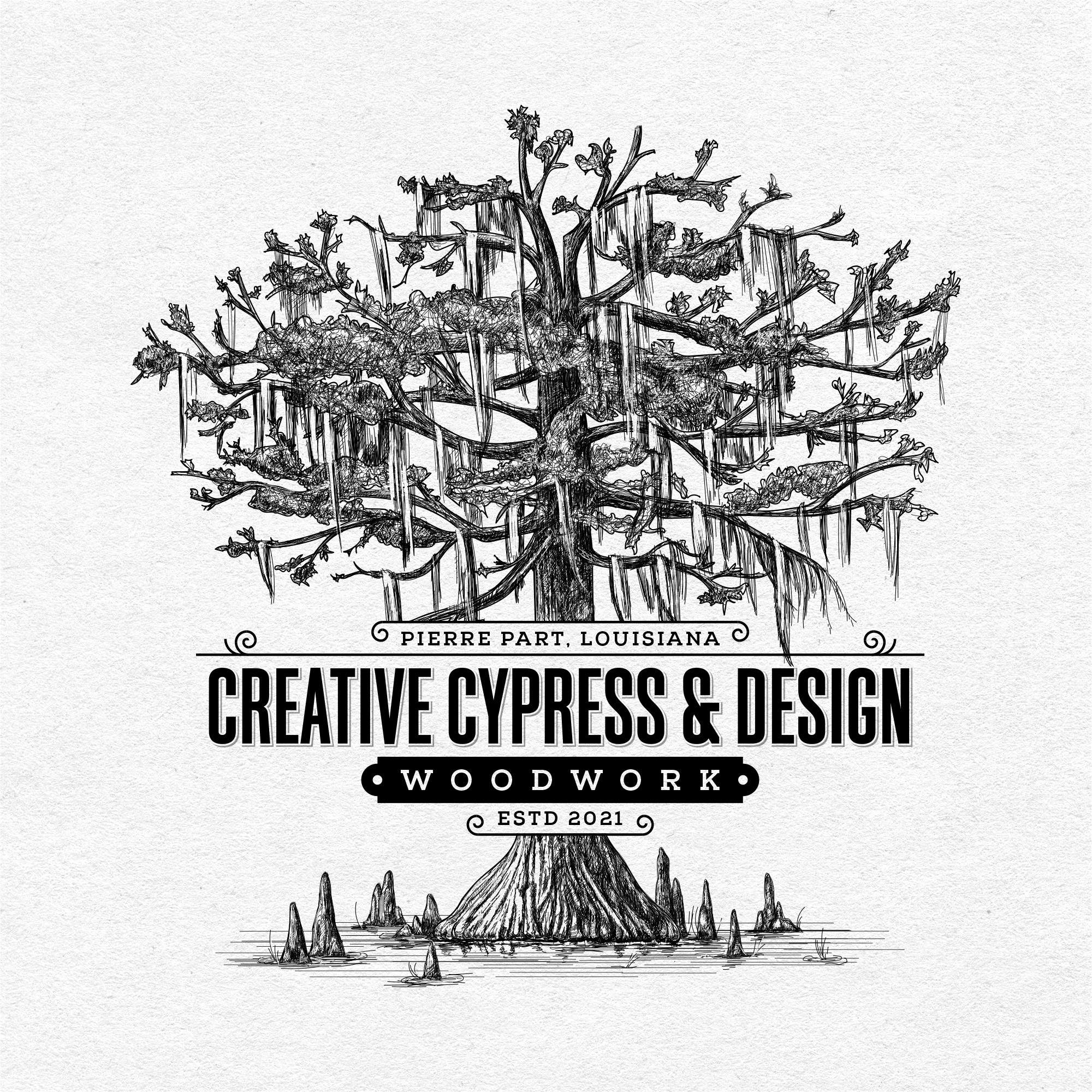 Abstract tree logo with the title 'Hand-drawn tree logo for a woodworking business'