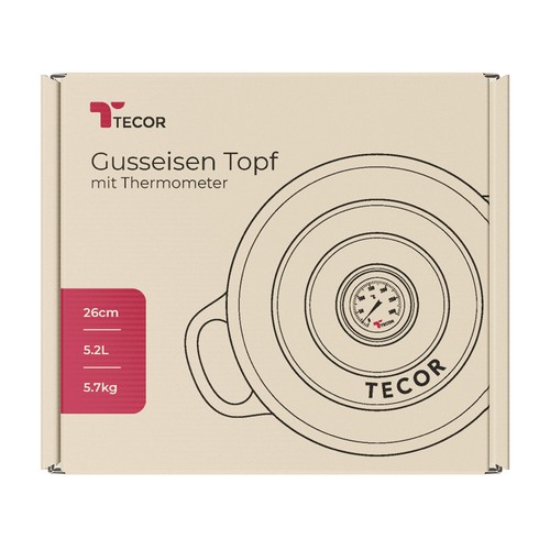 Packaging design for a cast iron pot with Thermometer from TECOR.  Logo available!! Design by Wahdin
