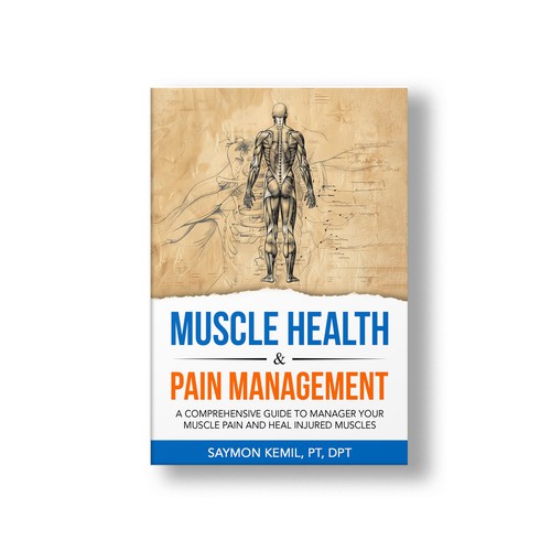Book cover with a drawing images of the human anatomy combining muscles and bone structure. Design by Aziel Design