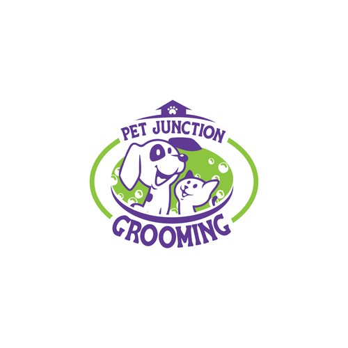 Fun cat and dog grooming salon logo Design by CREA CO