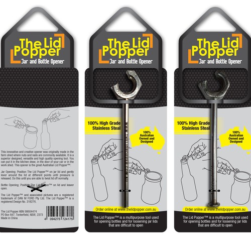 The Lid Popper  (jar and bottle opener) needs packaging Design by Rumon79