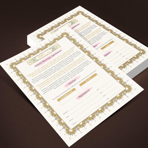 Design A Beautiful Islamic Marriage Agreement Document Template Design réalisé par G-r-a-p-h▼