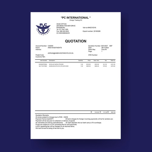 Given logo to be added to quotation to enhance brand appeal Design by Amitspro™