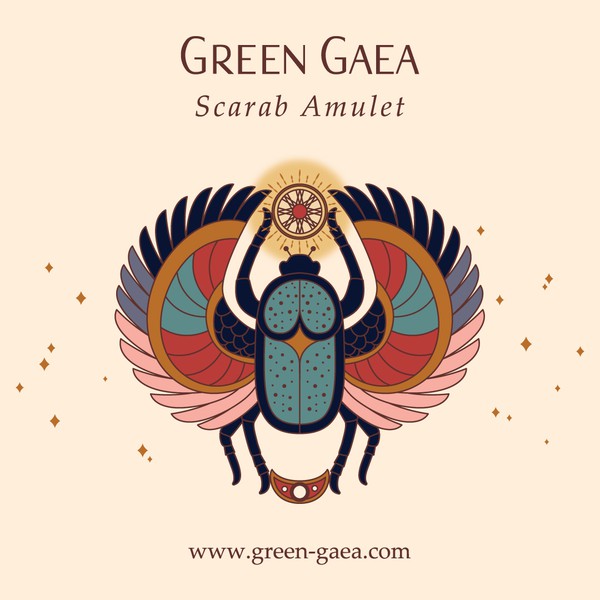 Green Gaea Line Art Scarab Amulet Illustration