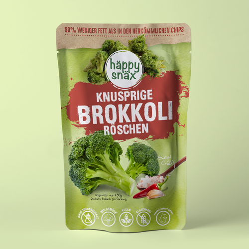 Verpackungsdesign für Doypack Gemüsechips: Vakuum frittierte Brokkoli Chips Design by cebiks