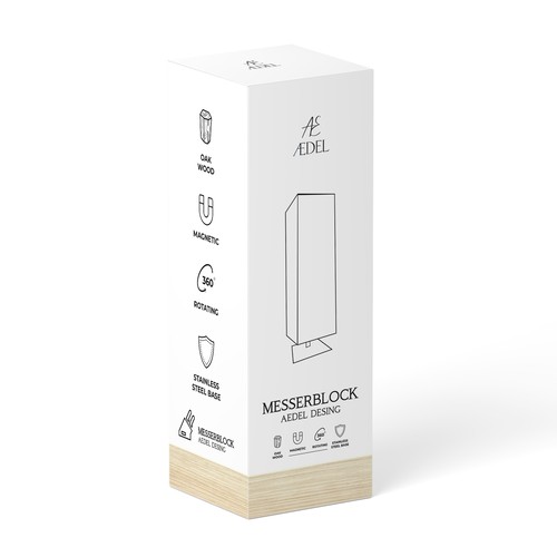 Design of an elegant product packaging for the first product of a new brand. Rotating knife block Design by Dimario Moretti