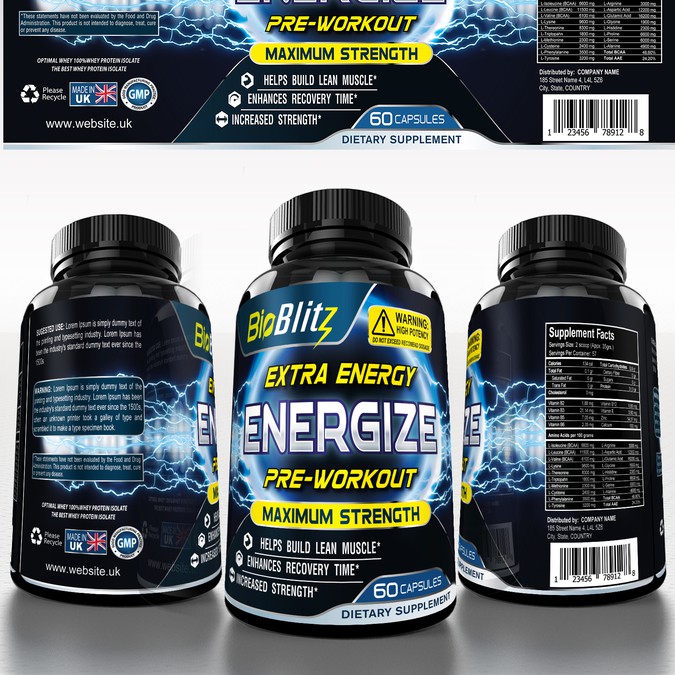 Aggressive Supplement Label for PreWorkout Energy