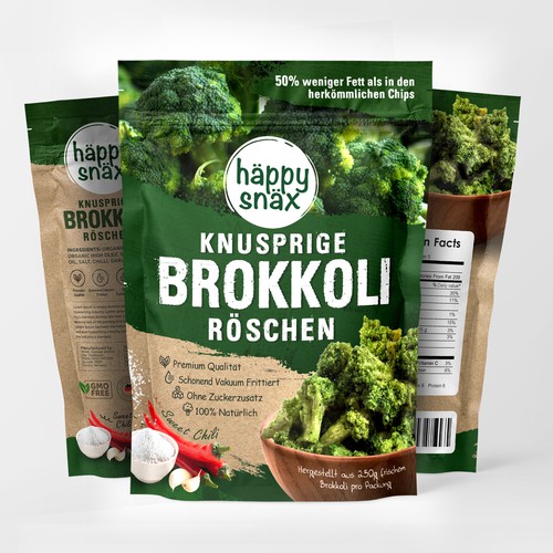 Verpackungsdesign für Doypack Gemüsechips: Vakuum frittierte Brokkoli Chips Design by Creative Selection