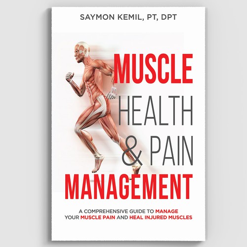 Book cover with a drawing images of the human anatomy combining muscles and bone structure. Design by Microart Creative