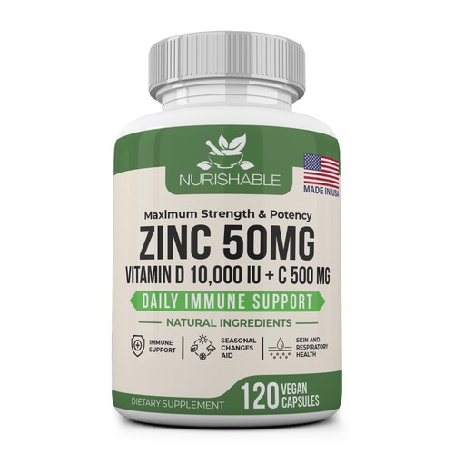We need a "beautiful bottle label" for Zinc and Vitamin D3 supplement - Redesign Design by Fredrick Balois