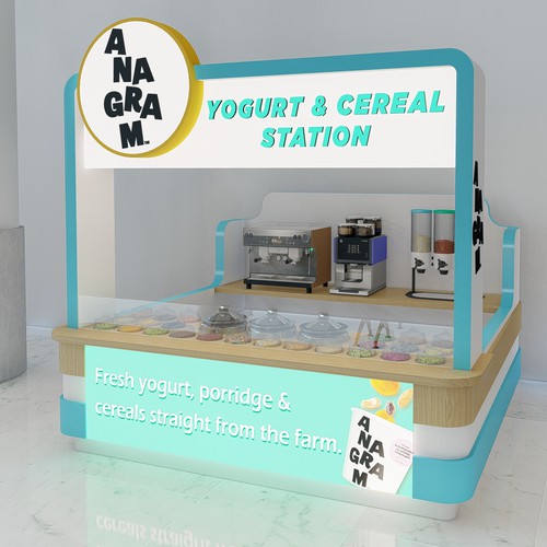 Design a 3D render for food serving kiosk Diseño de Gaeah