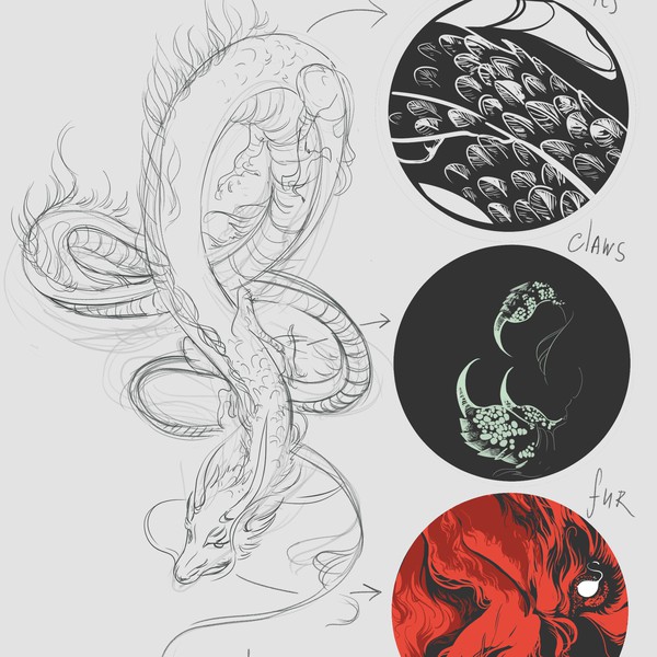 Design by Velis Reid titled "Dragon illustration for a clothing brand"