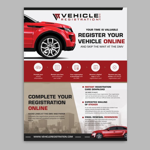 One-Page Flyer for VehicleRegistration.com Réalisé par iulianrosu