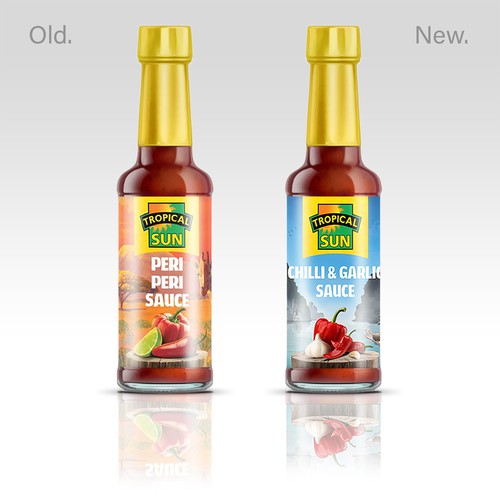 Design Tropical Sun Chilli & Garlic Sauce Label Digital Painting di FitzgeraldDesigns