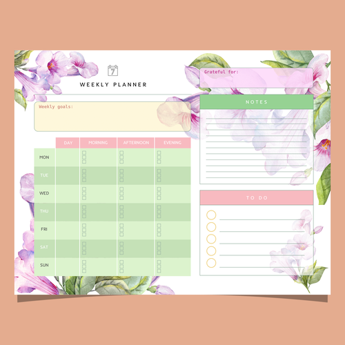 Design Design a weekly planner template with graphical elements. por K-Art Lab