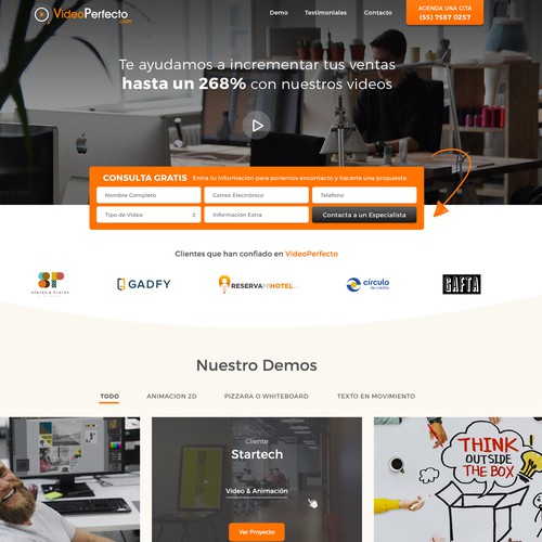 Design vincitore del contest "VideoPerfecto Landing"