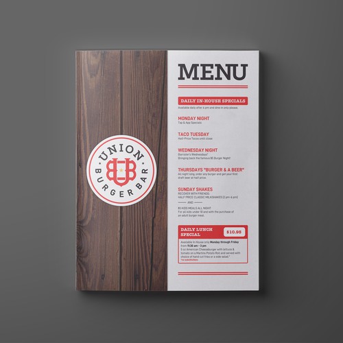 New Union Burger Bar Menu Design by Sir Trevor™