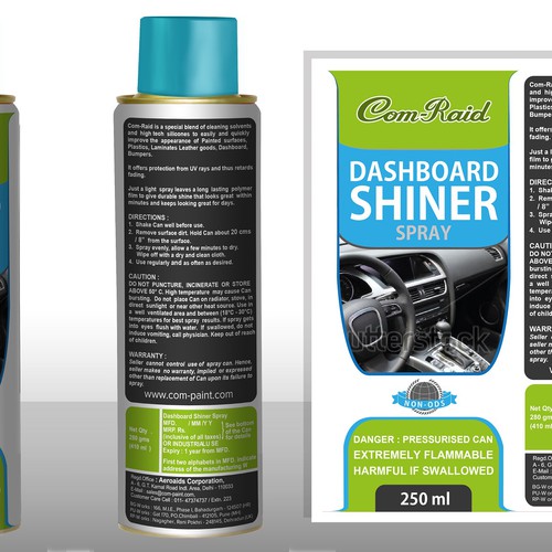 Product Label Design for AEROSOL CAN DASHBOARD SHINER SPRAY Design by DesignSBS