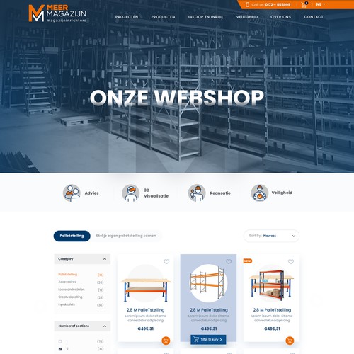 Creative website templates for a leading pallet racks company_ Meermagazijn Design by MercClass