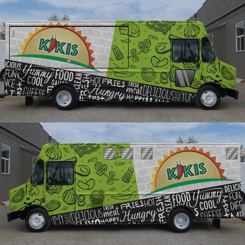 Food truck wrap for a fun entrepeneur trio of friends! Design by aricaturrash