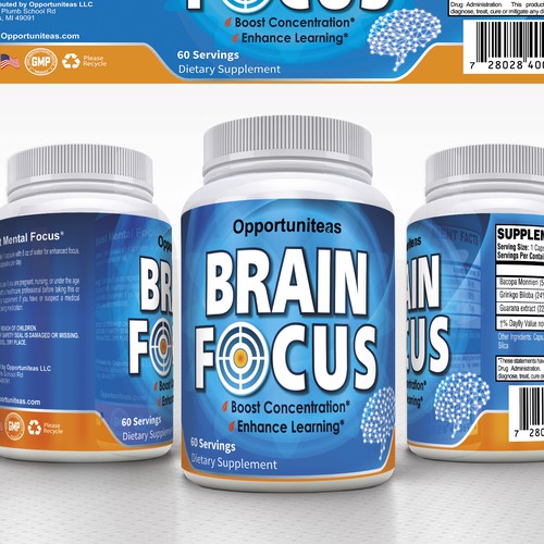 Create product label for Brain Focus supplement Design réalisé par lantonx