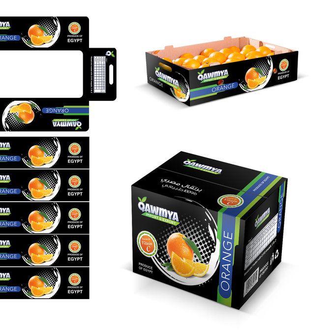 An Orange boxes design for our exporting fruits & vegetables subsidiary