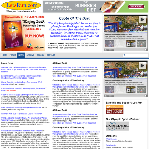 LetsRun.com Homepage Re-Design/Cleanup Diseño de Freak Designs