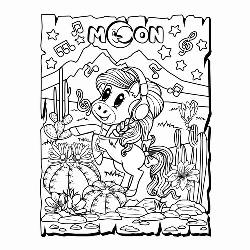 » GALAXY @rt ® «さんのCute Kids Coloring Book Cartoon Ponies, French Bulldogs, and one Horseデザイン