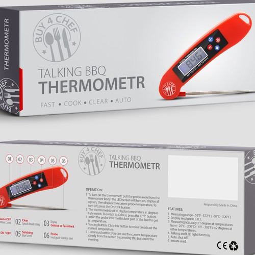 Creative Packaging Label for our Digital Food Thermometer Product
