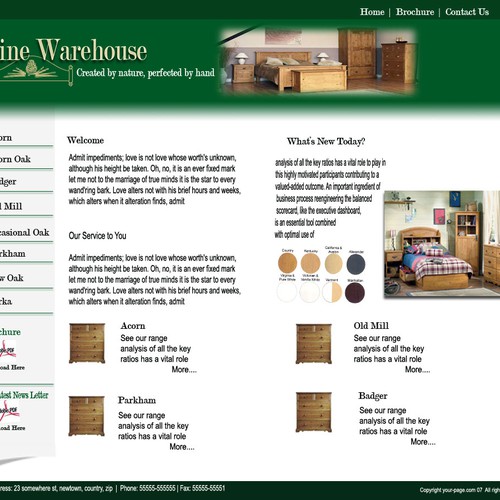 Design of website front page for a furniture website. Design by wilzencomp